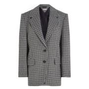 Oversized Ullsjekk Blazer - Houndstooth Blå Grå