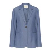 Vintage Indigo Blazer med Klassisk Krage og Knappelukking