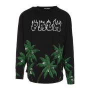 Sort Streetwear Sweatshirt med Palmamp;Skull Print