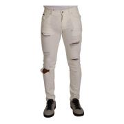 Hvite Tattered Skinny Bomull Herre Denim Jeans