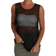 Sort Mesh Transparent Bluse T-skjorte - Stilig Stil