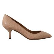 Beige Skinn Spisse Hæler Pumps Sko