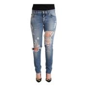 Blå Distressed Bomull Denim Skinny Jeans