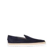 Blå Skinn Semsket Espadrille Slip-On Sko