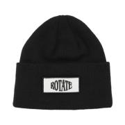 Sort Strikket Beanie med Patch