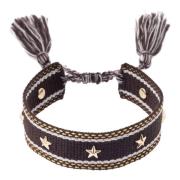 Woven Friendship Bracelet W/Star Studs Chocolate Brown W/Gold