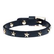 Leather Star Stud Bracelet Mini Black W/Gold