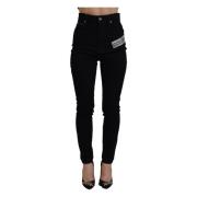 Sort Paljettert Bomull Slim Fit Denim Jeans