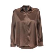 Klassisk Silkebluse med Krage og Tone-i-tone Knapper - Brun