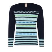 Stripet prikket pullover bluse blå/mint