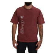 Maroon Print Rund Hals T-skjorte