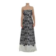 Hvit Blomster Blonde Silke Korsett Maxi Kjole