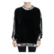 Svart Velvet Crewneck Pullover Sweater