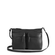 Sort Crossbody Veske med Flere Lommer og Justerbar Stropp