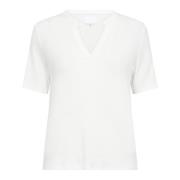 Ribbet V-hals T-skjorte Star White