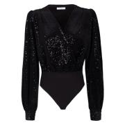 Velvet Sequin Bodysuit med Ruffled Sleeves