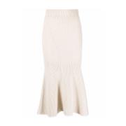 Strikket Midi Tricot Skjørt Beige