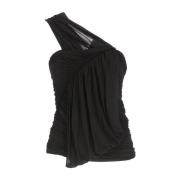 Sort One-Shoulder Topp med Asymmetrisk Hem