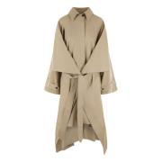 Beige Bomull Trenchcoat med Oversize Passform