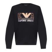 Marineblå Dobbel Jersey Sweatshirt med Maxi Logo Bokstaver og Oransje ...