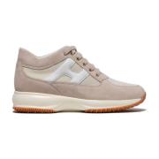 Beige Semsket og Stoff Interaktiv Sneaker Kvinner