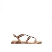 Beige Skinn Juvelpyntet Sandal