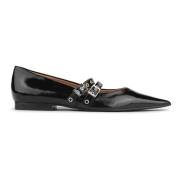 Black Ganni Eyelets Ballerina Naplack Black Sko