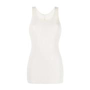 Ivory Hvit Scoop-Neck Ermeløs topp