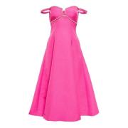 Elegante Rosa Strass Teksturert Midi Kjole