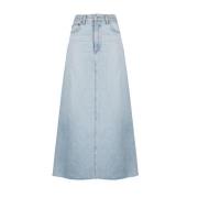 Maxi Denim Skjørt med Frynsekant