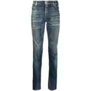 Menns Skinny Stonewash Blå Jeans