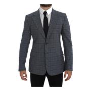 Blå Rutete Slim Fit Blazer