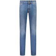 Italienske Denim Jeans med Semsket Lapp