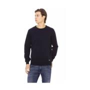 Blå Ull Crewneck Sweater med Metallmonogram