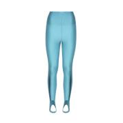 Turkis Nylon Leggings med Elastisk Midje