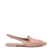 Rosa Skinn Slingback med Nappine Detalj