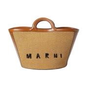 Raffia Tote Bag med Logo Broderi