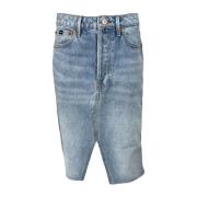 Lys Blå Distressed Denim Skjørt