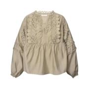 Beige Bluse med Blonde Detaljer