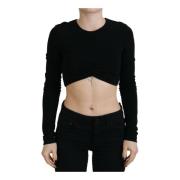 Svart Rund Hals Viskose Crop Top