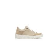 Beige Skinn Platform Sneakers med Logo