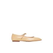 Beige Nappa Lær Ballet Flats