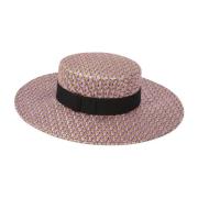 Stripet Raffia Canotier Hatt i Mauve