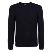 Blå Cable Knit Rund Hals Sweatshirt