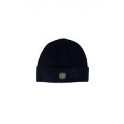 Blå Ull Ribbet Logo Beanie Lue