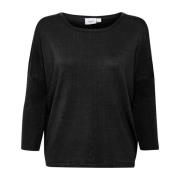 Sort R-Neck Pullover Strik med ¾ Ermer