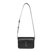 Svart Monogram Logo Skinn Messenger Bag