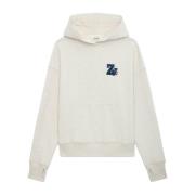 Beige Baggy Hoodie med Devil Broderi