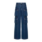 Blå Denim Cargo Wide Leg Jeans