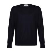 Navy Blue Strikket Crew Neck Genser